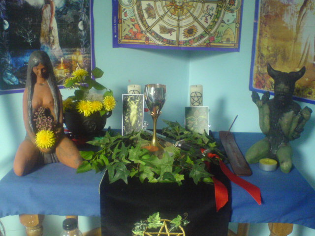 A Wiccan altar for Beltane, covered in objects that Etsy is no longer sure it wants to sell you.